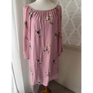 Fig and Flower Women’s Large Pink Embroider Tunic Bell Sleeve Dress